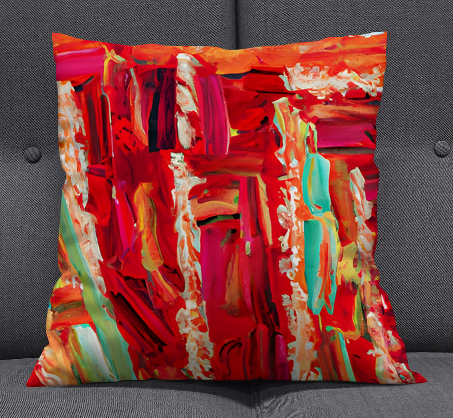 Red Abstract Expression Brushstroke Artwork Throw Pillow Cover