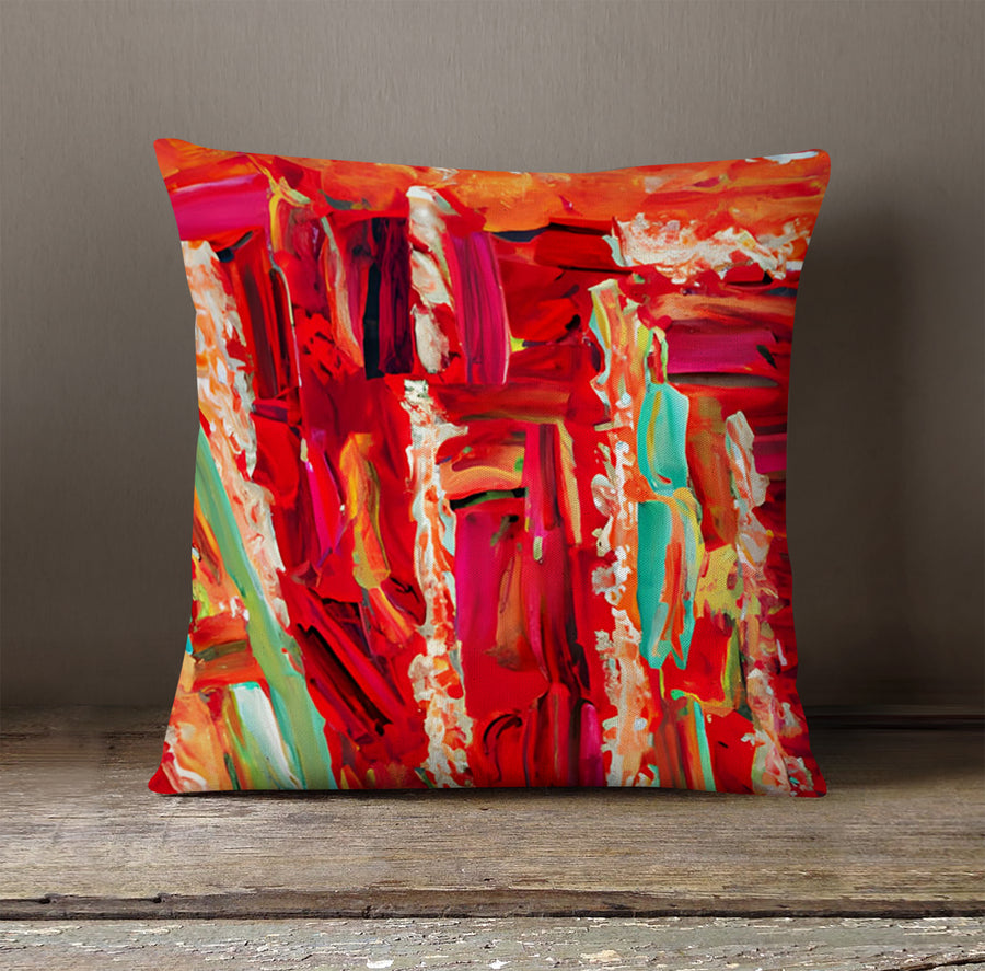 Red Abstract Expression Brushstroke Artwork Throw Pillow Cover