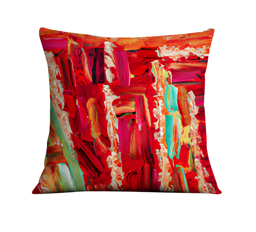 Red Abstract Expression Brushstroke Artwork Throw Pillow Cover