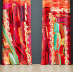 Bohemian Abstract Paint Stripe Pattern Window Curtains - Deja Blue Studios