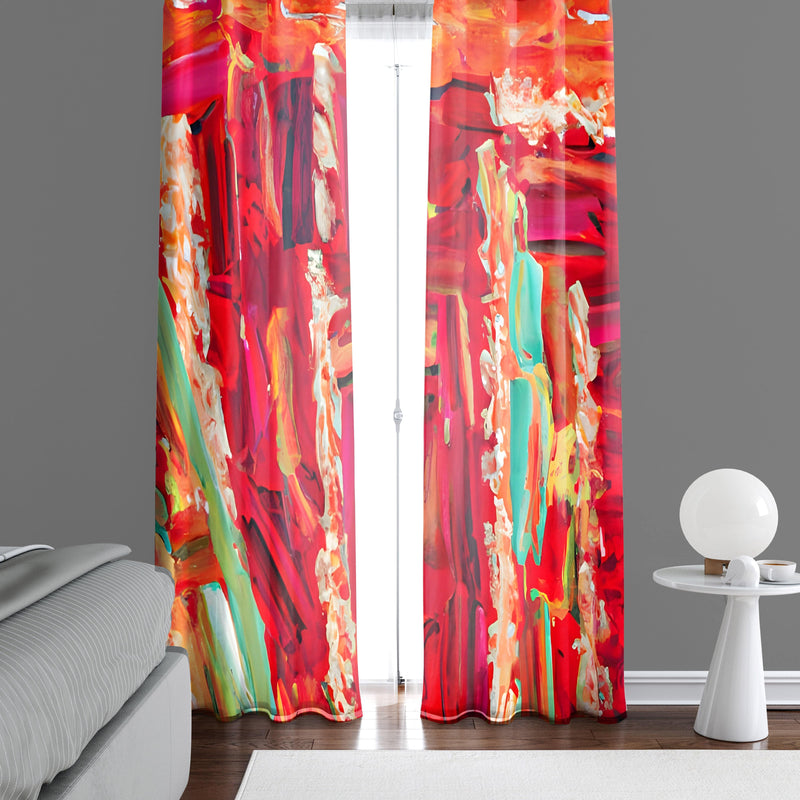 Bohemian Abstract Paint Stripe Pattern Window Curtains - Deja Blue Studios