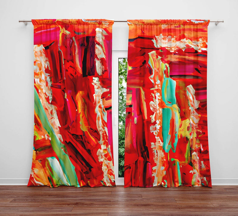 Bohemian Abstract Paint Stripe Pattern Window Curtains - Deja Blue Studios
