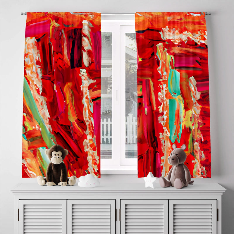 Bohemian Abstract Paint Stripe Pattern Window Curtains - Deja Blue Studios