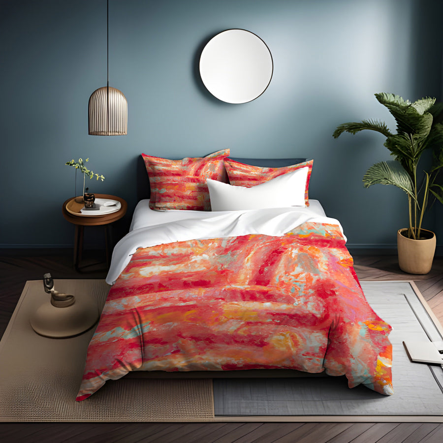 Red and Pink Abstract Paint Texture Pattern Duvet Cover