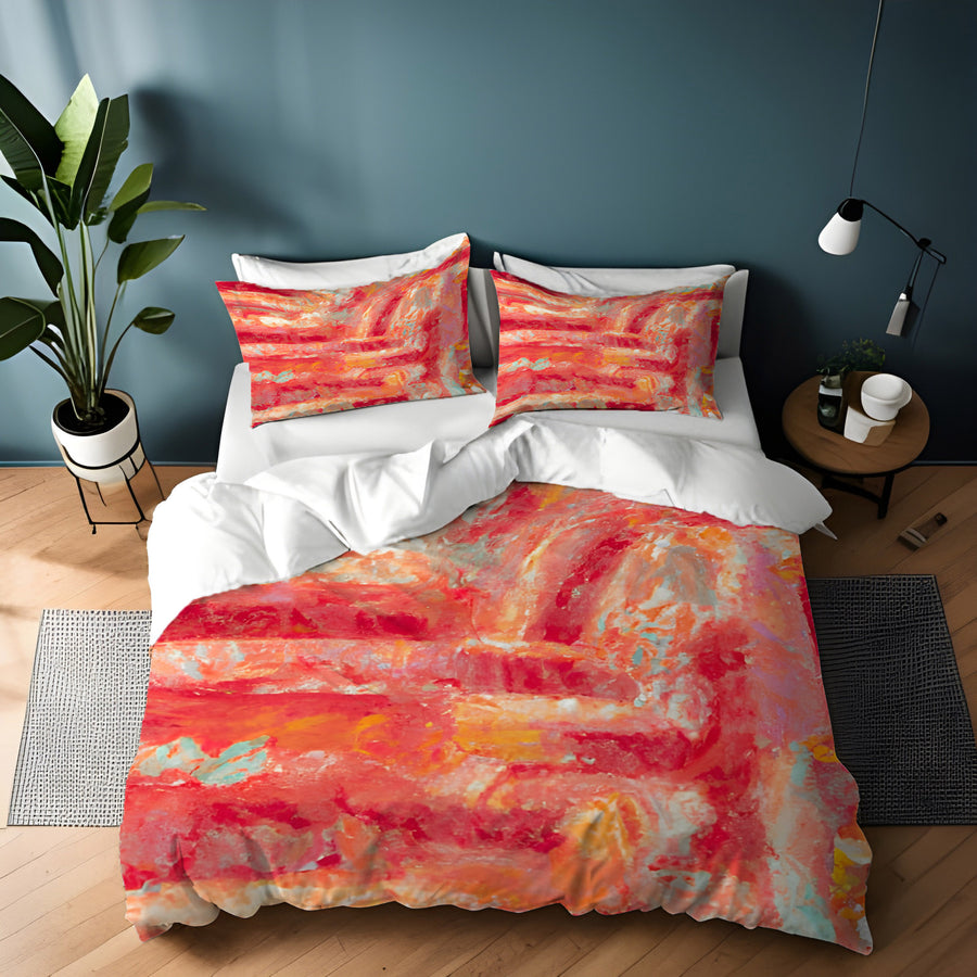 Red and Pink Abstract Paint Texture Pattern Duvet Cover