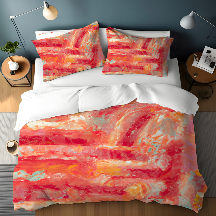 Red and Pink Abstract Paint Texture Pattern Duvet Cover