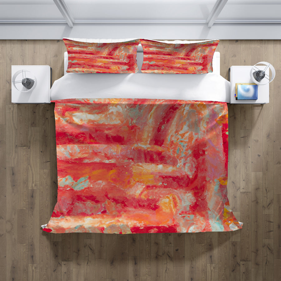 Red and Pink Abstract Paint Texture Pattern Duvet Cover