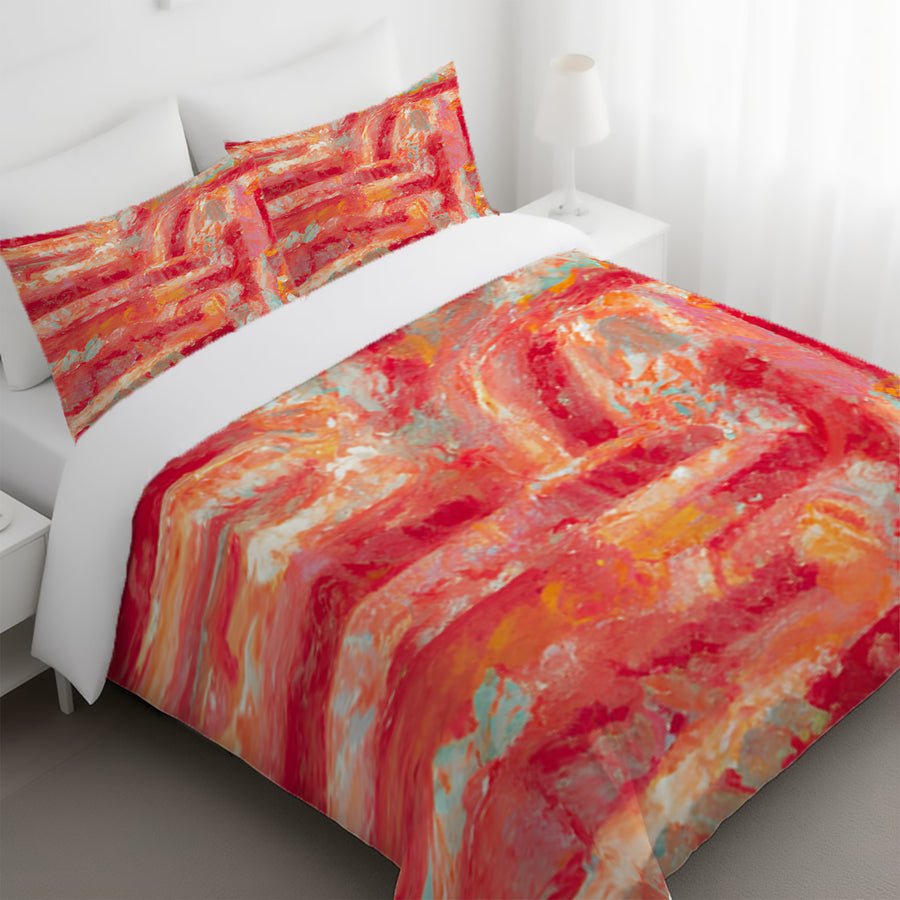 Red and Pink Abstract Paint Texture Pattern Duvet Cover