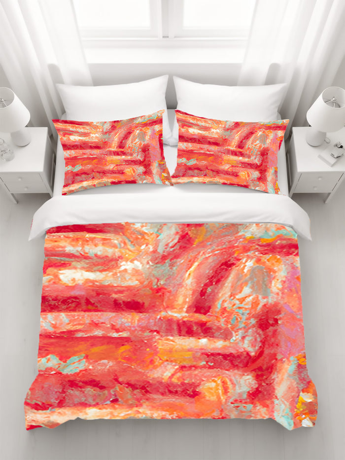 Red and Pink Abstract Paint Texture Pattern Duvet Cover