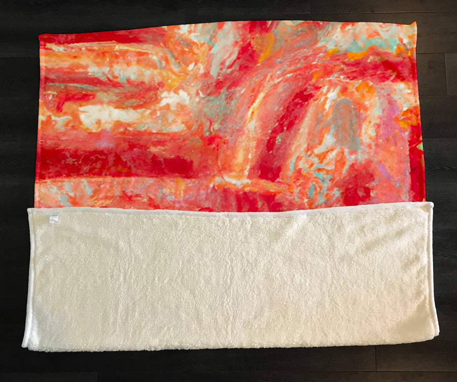 Red and Pink Abstract Paint Texture Pattern Fleece Sherpa Blanket