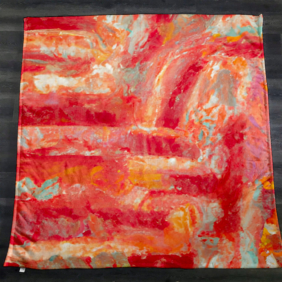 Red and Pink Abstract Paint Texture Pattern Fleece Sherpa Blanket