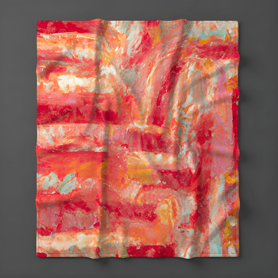 Red and Pink Abstract Paint Texture Pattern Fleece Sherpa Blanket