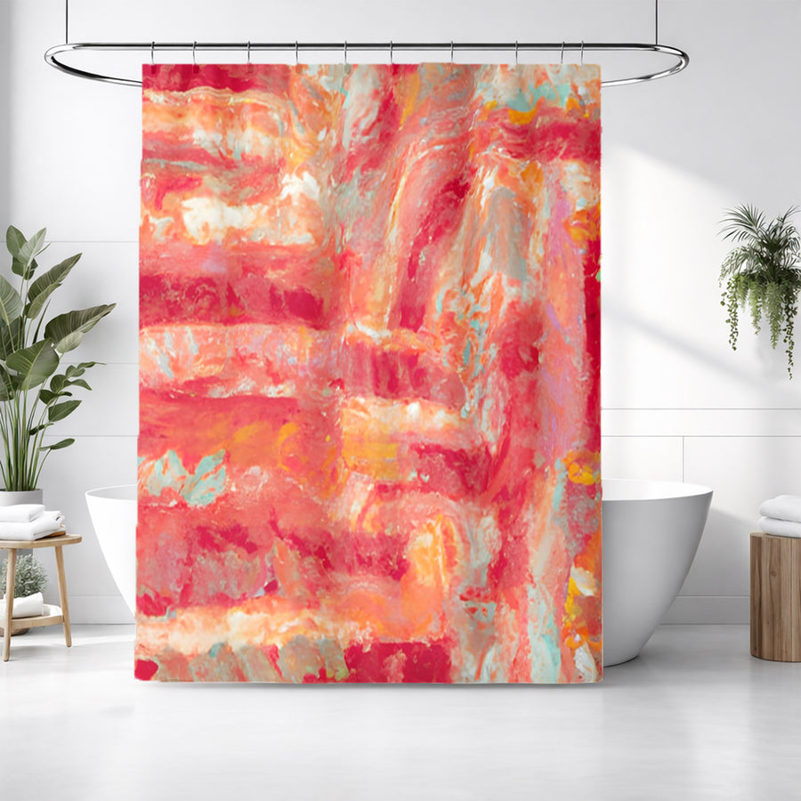 Red and Pink Abstract Paint Texture Pattern Shower Curtain