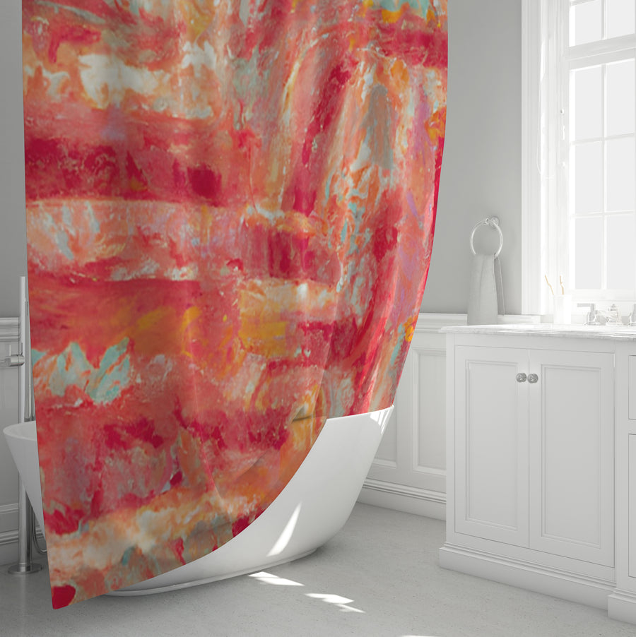 Red and Pink Abstract Paint Texture Pattern Shower Curtain