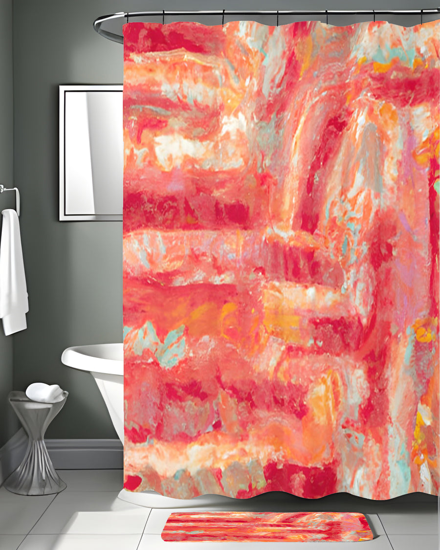 Red and Pink Abstract Paint Texture Pattern Shower Curtain
