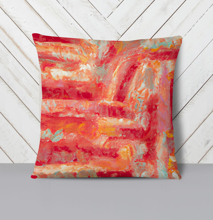 Red and Pink Abstract Paint Texture Pattern Throw Pillow Cover