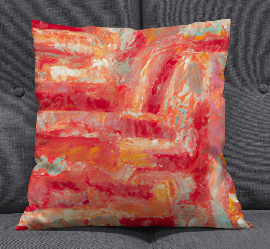 Red and Pink Abstract Paint Texture Pattern Throw Pillow Cover