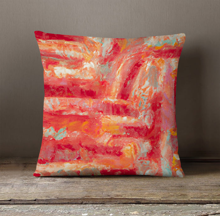 Red and Pink Abstract Paint Texture Pattern Throw Pillow Cover