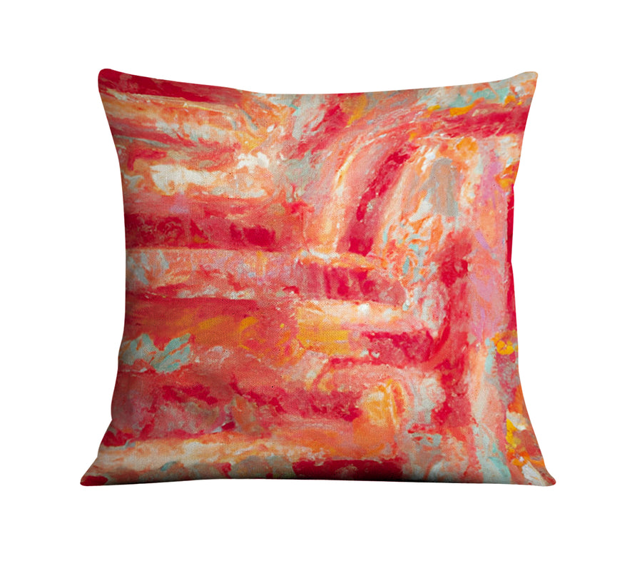 Red and Pink Abstract Paint Texture Pattern Throw Pillow Cover