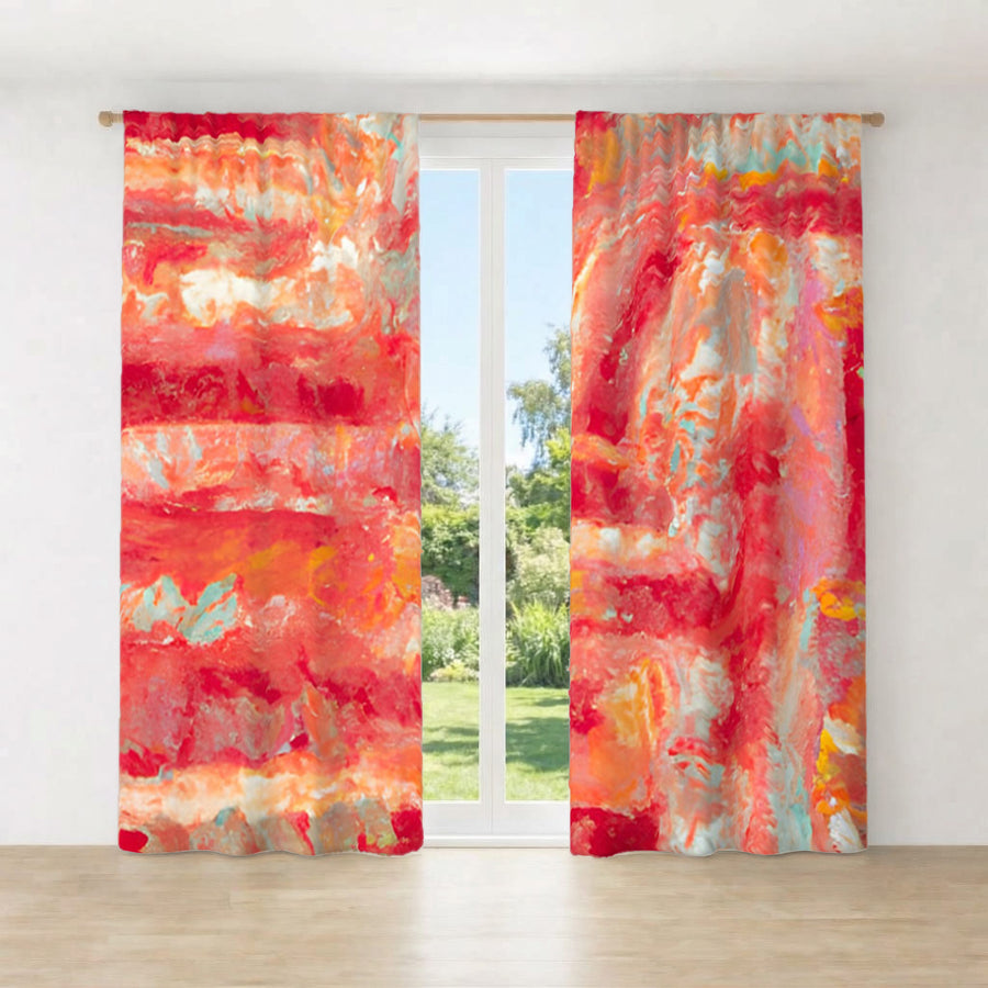 Red and Pink Abstract Paint Texture Pattern Window Curtains