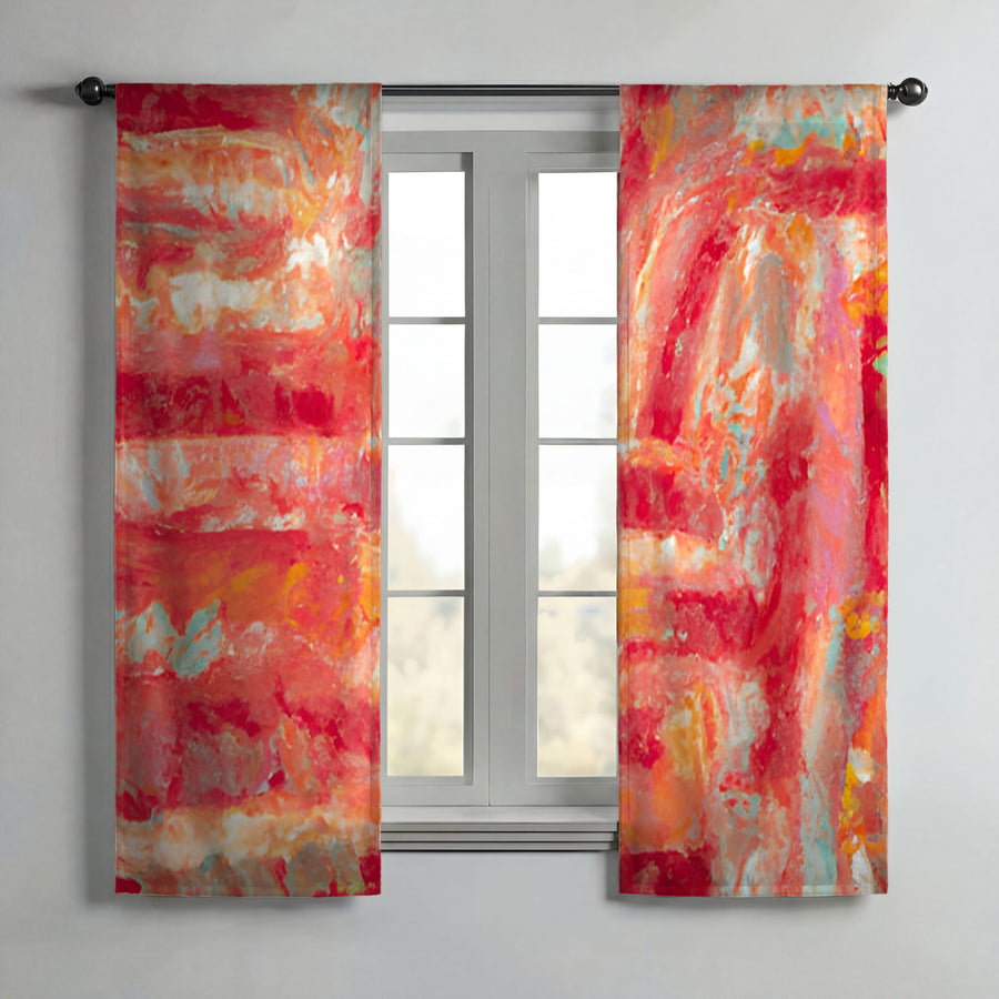 Red and Pink Abstract Paint Texture Pattern Window Curtains