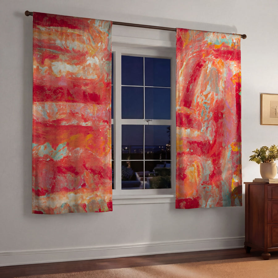 Red and Pink Abstract Paint Texture Pattern Window Curtains