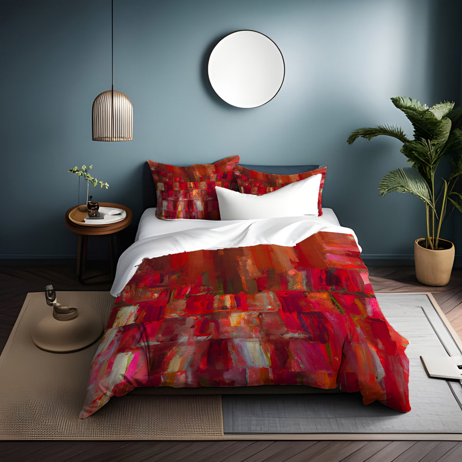 Red Vertical Abstract Texture Pattern Duvet Cover