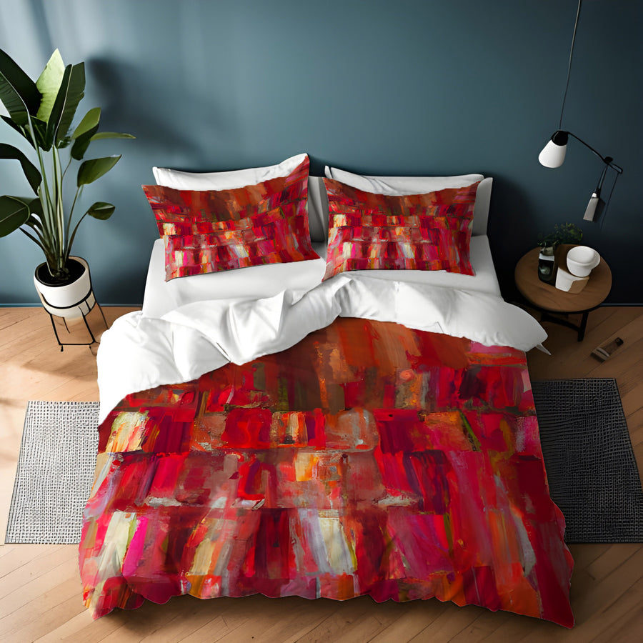 Red Vertical Abstract Texture Pattern Duvet Cover