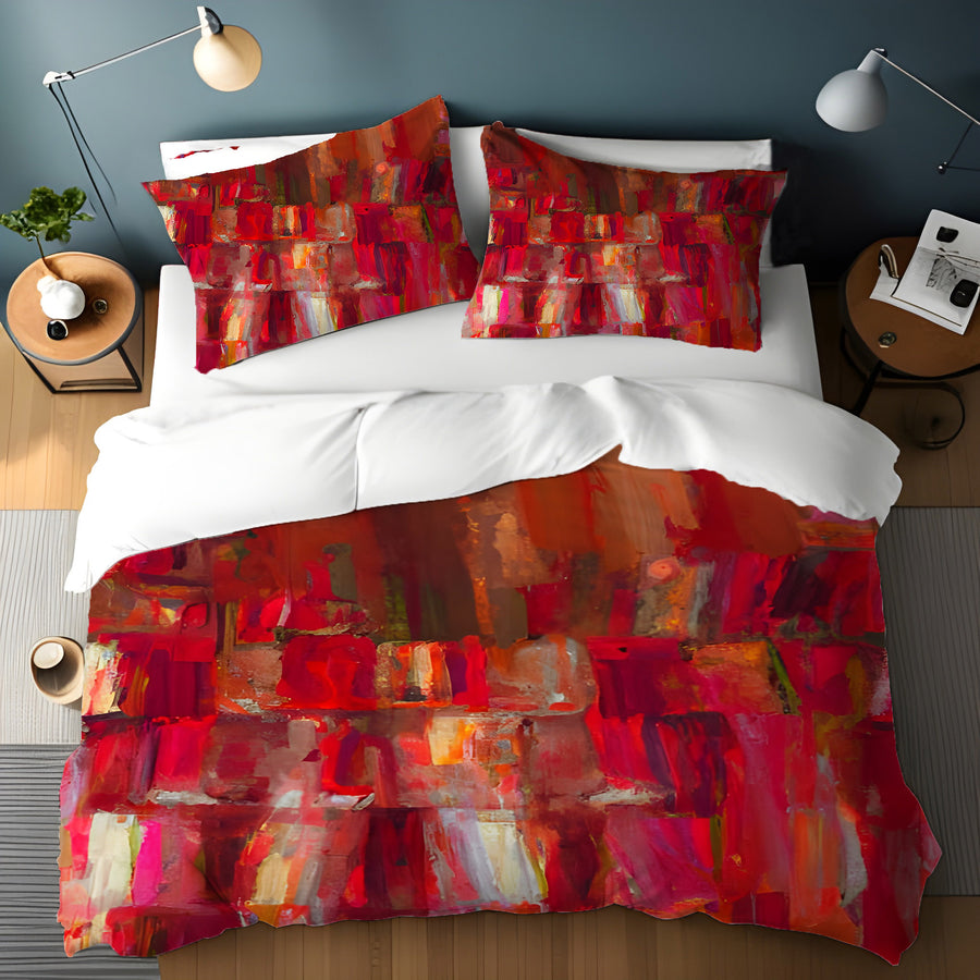 Red Vertical Abstract Texture Pattern Duvet Cover