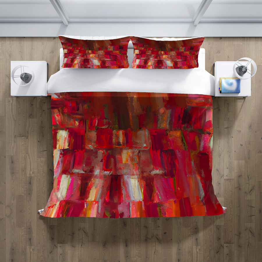 Red Vertical Abstract Texture Pattern Duvet Cover