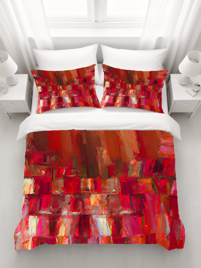 Red Vertical Abstract Texture Pattern Duvet Cover