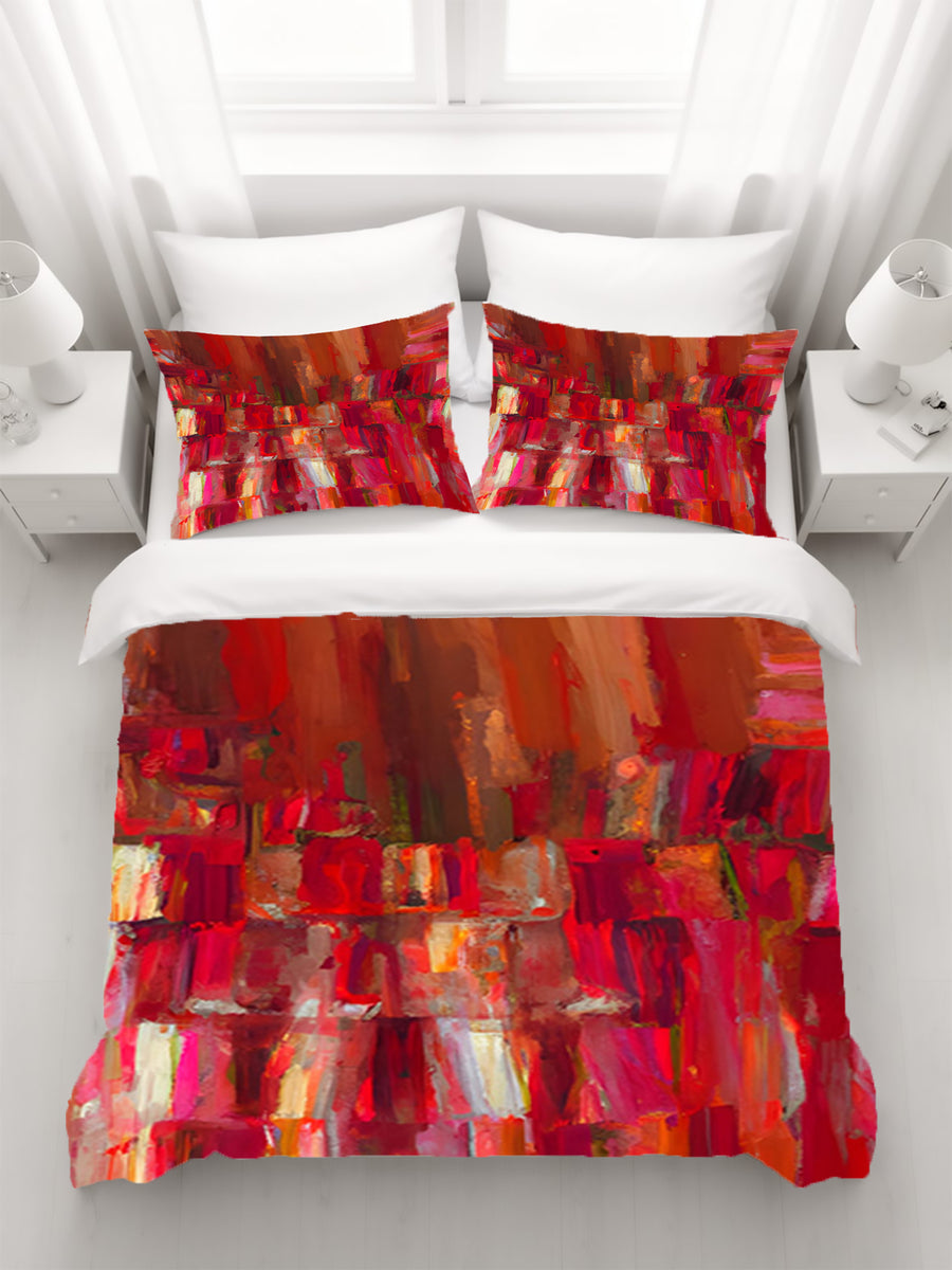 Red Vertical Abstract Texture Pattern Duvet Cover