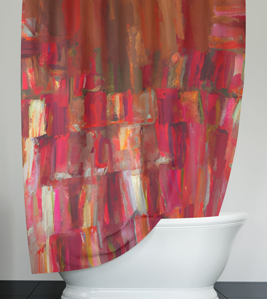 Red Vertical Abstract Texture Pattern Shower Curtain