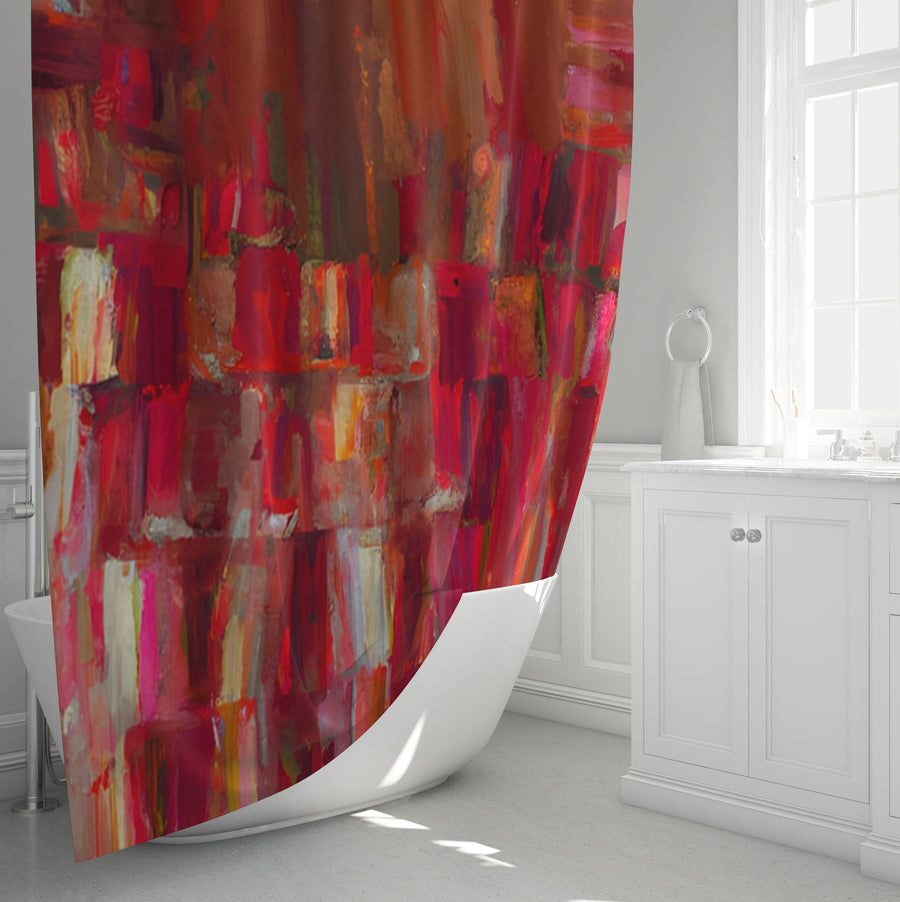 Red Vertical Abstract Texture Pattern Shower Curtain