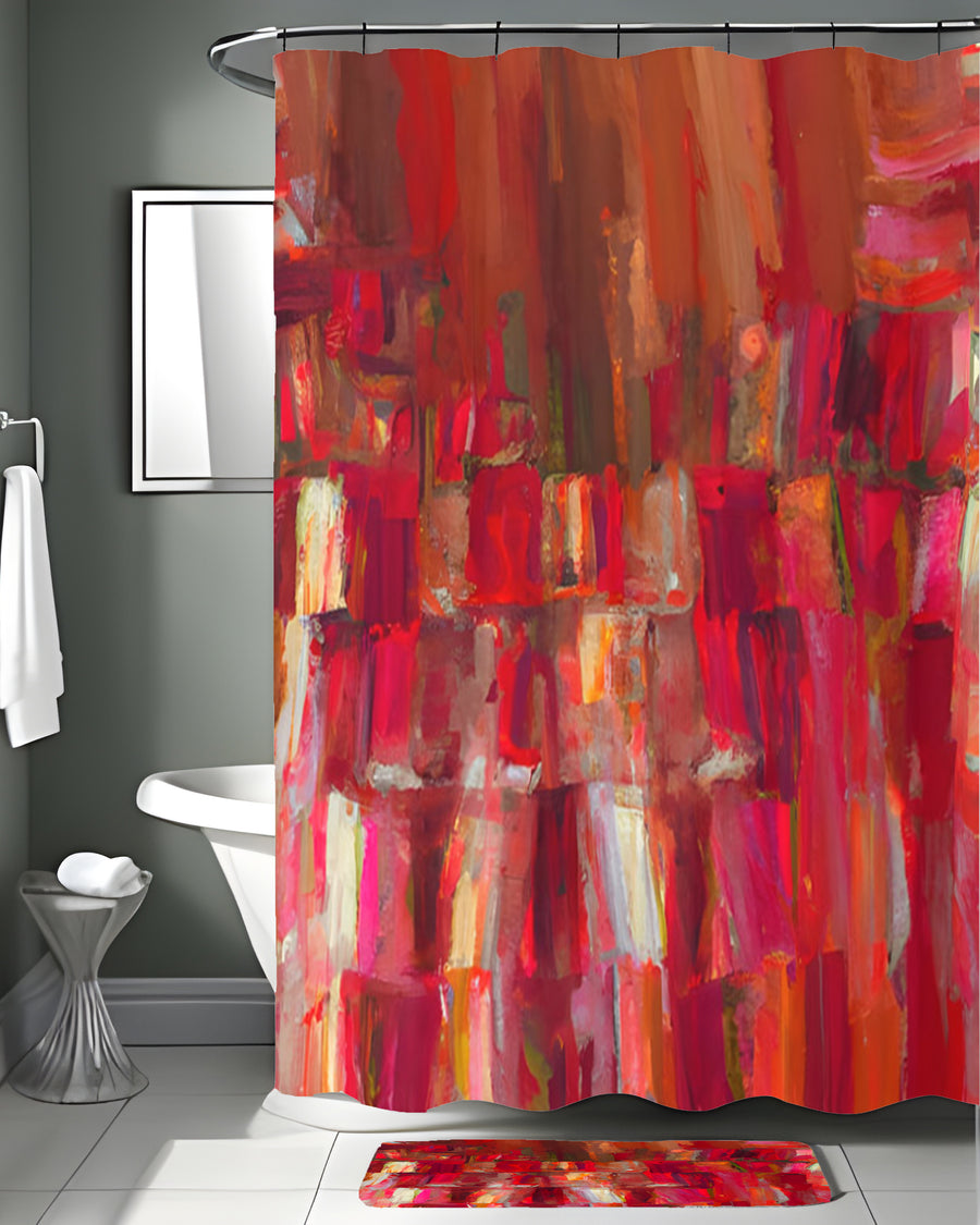 Red Vertical Abstract Texture Pattern Shower Curtain