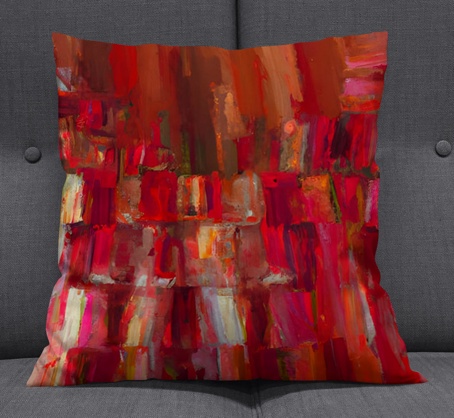 Red Vertical Abstract Texture Pattern Throw Pillow Cover