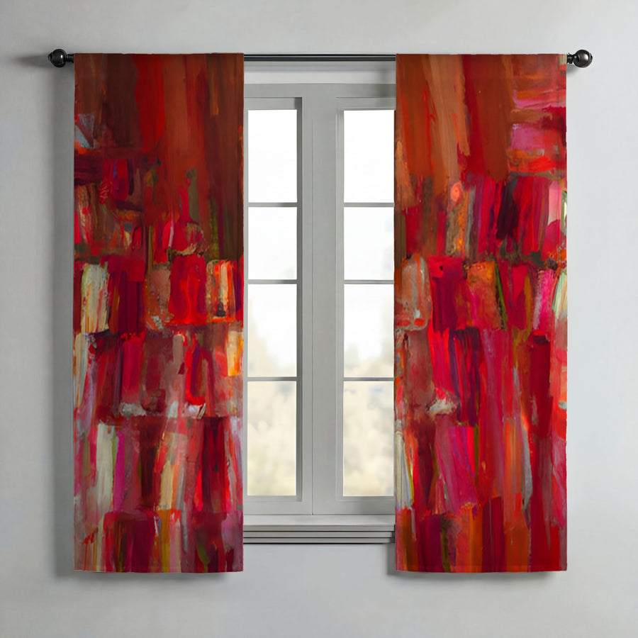Red Vertical Abstract Texture Pattern Window Curtains