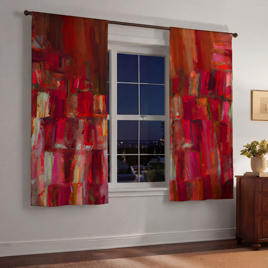 Red Vertical Abstract Texture Pattern Window Curtains
