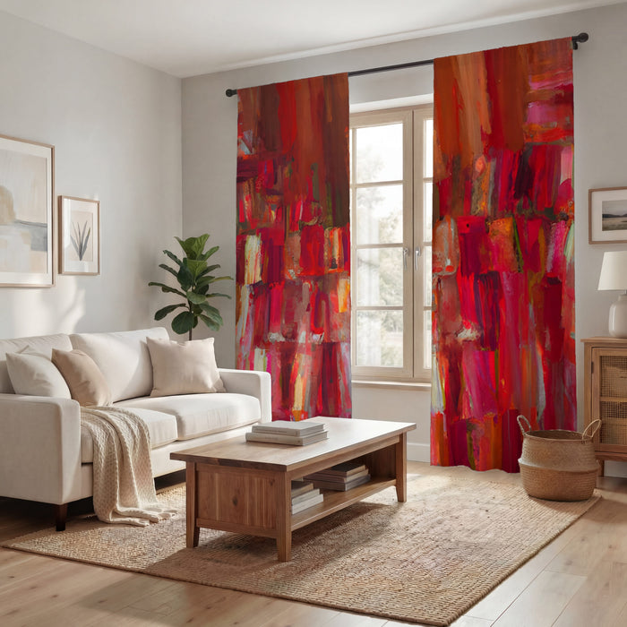 Red Vertical Abstract Texture Pattern Window Curtains