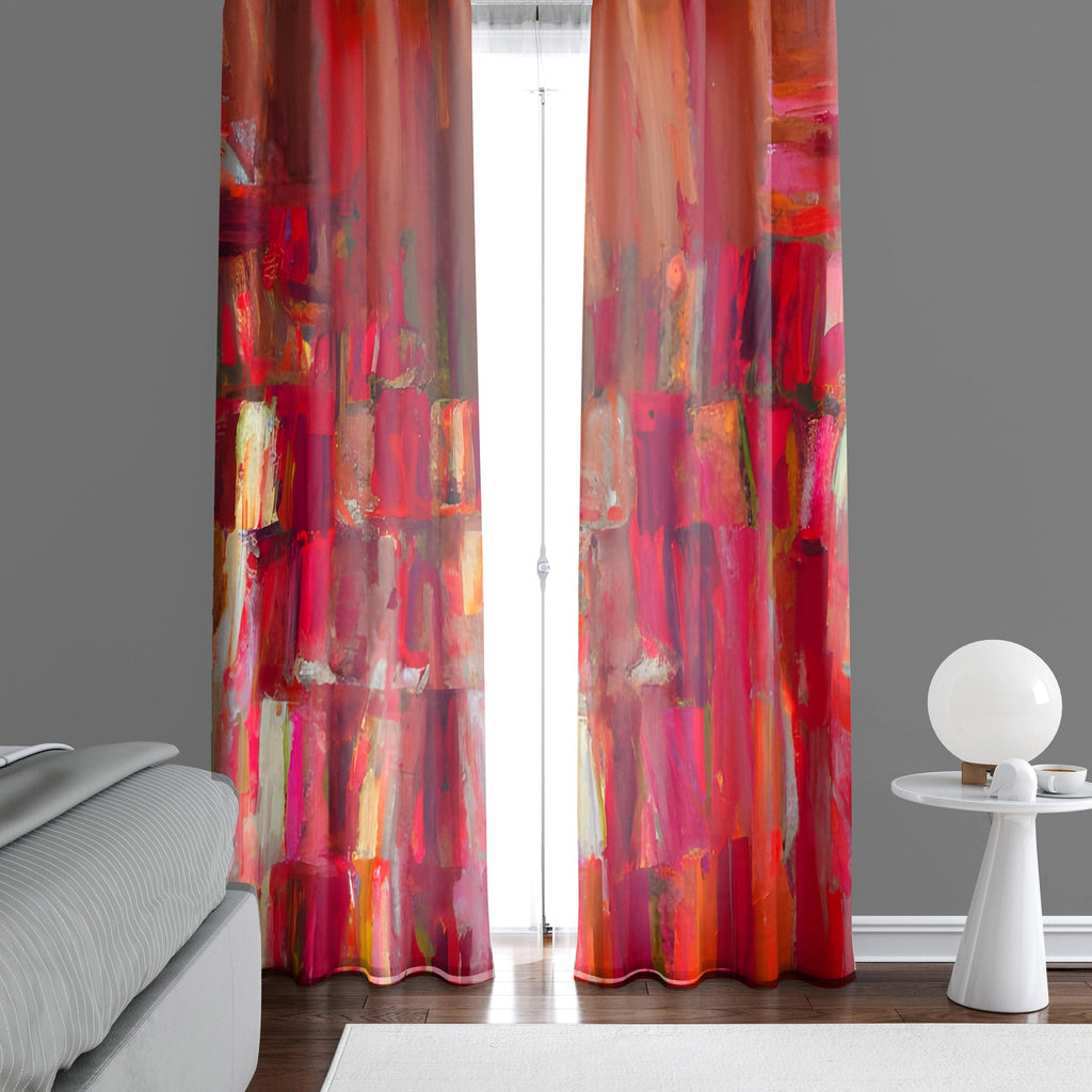 Bohemian Abstract Brushed Layered Blocks Window Curtains - Deja Blue Studios