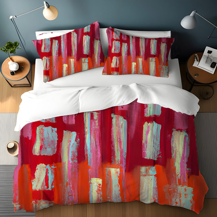 Red Vertical Strokes Abstract  Pattern Duvet Cover
