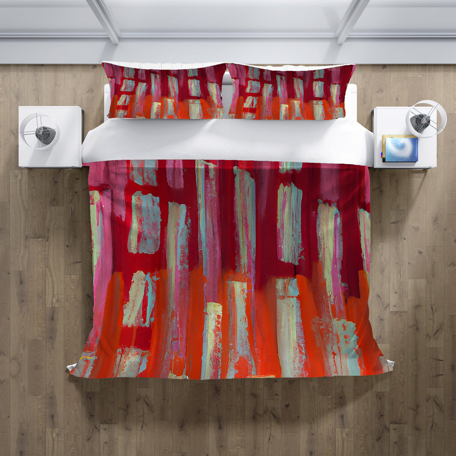 Red Vertical Strokes Abstract  Pattern Duvet Cover