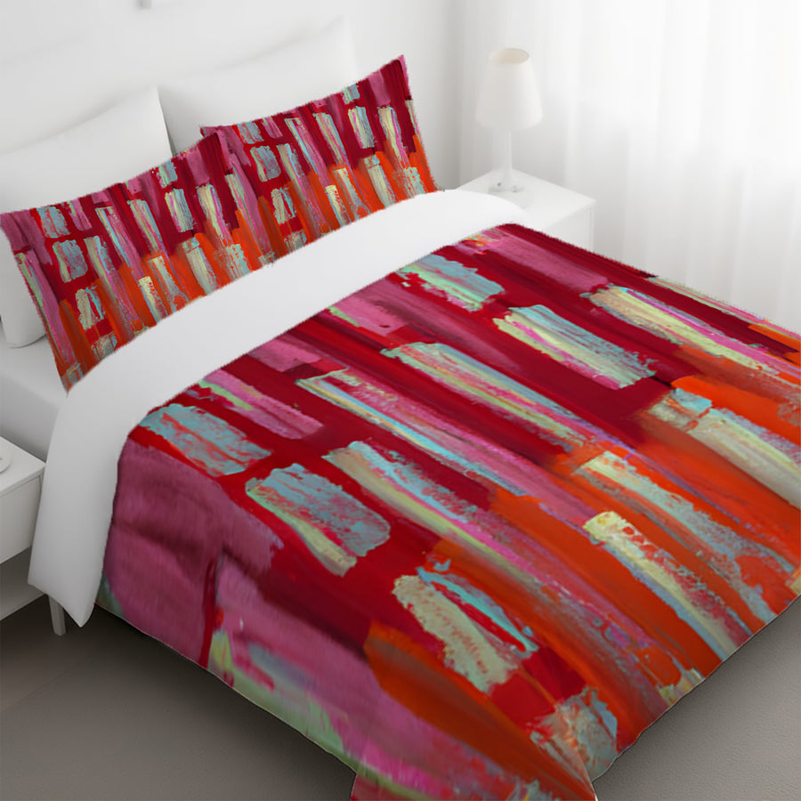 Red Vertical Strokes Abstract  Pattern Duvet Cover