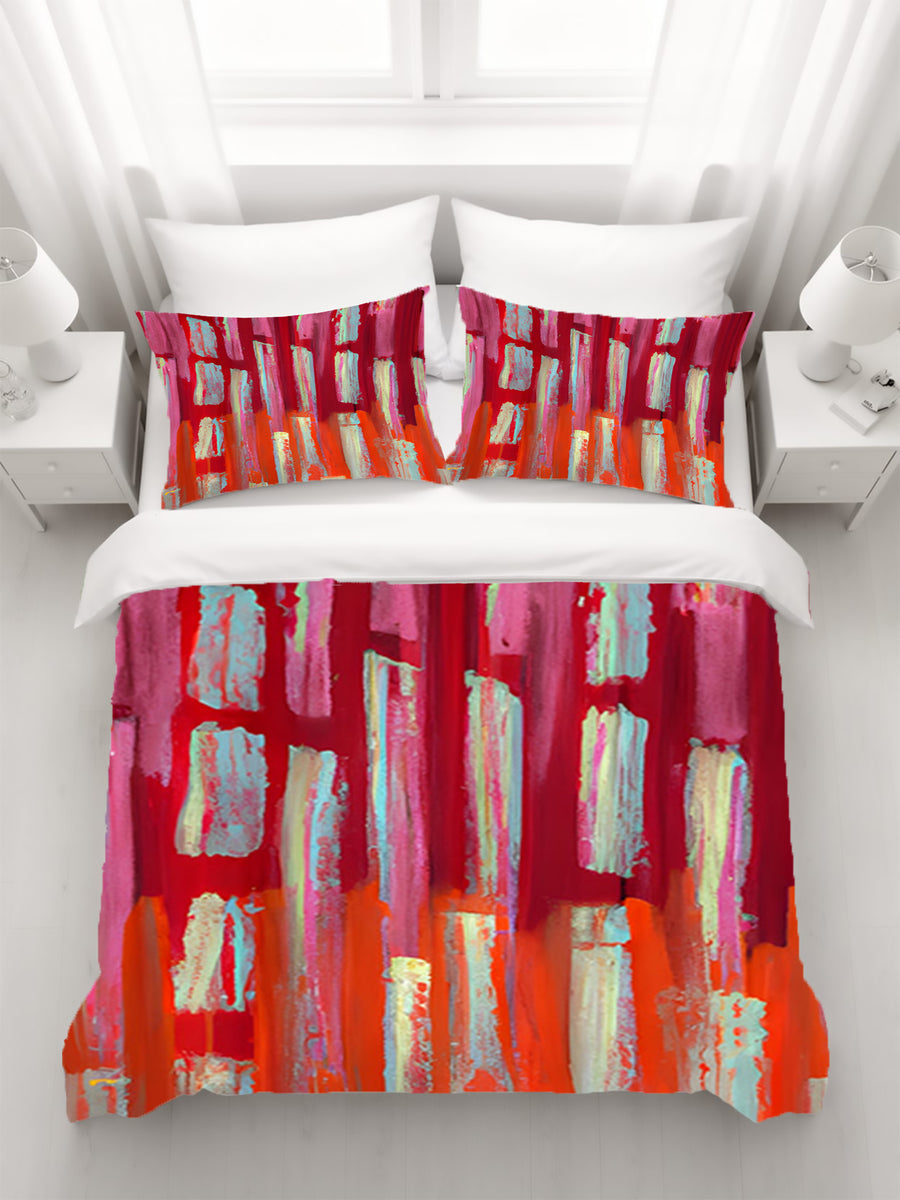 Red Vertical Strokes Abstract  Pattern Duvet Cover