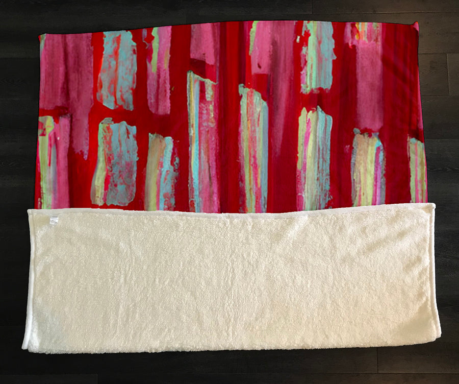 Red Vertical Strokes Abstract  Pattern Fleece Sherpa Blanket