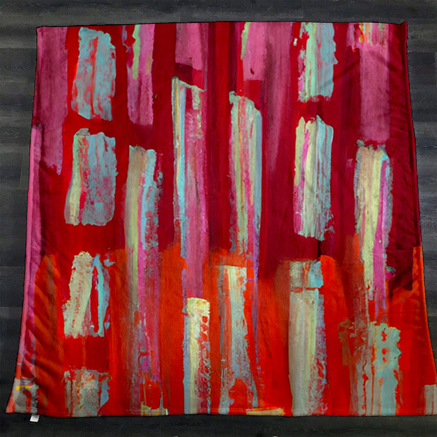 Red Vertical Strokes Abstract  Pattern Fleece Sherpa Blanket