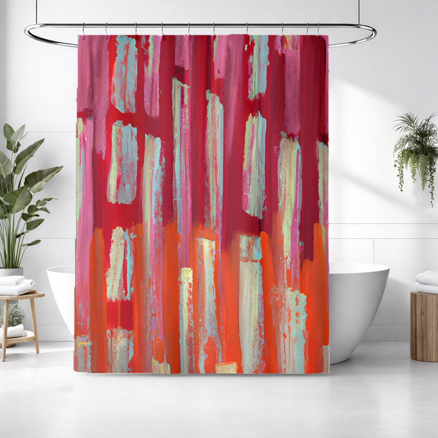 Red Vertical Strokes Abstract Pattern Shower Curtain