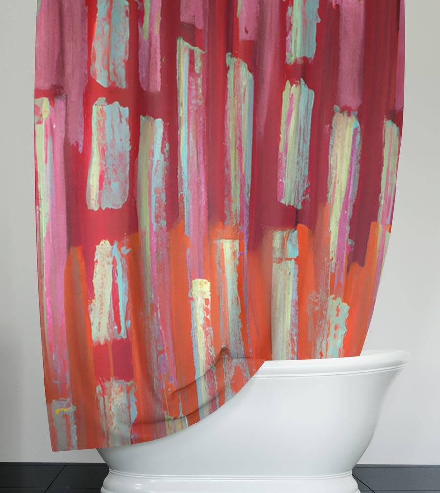 Red Vertical Strokes Abstract Pattern Shower Curtain