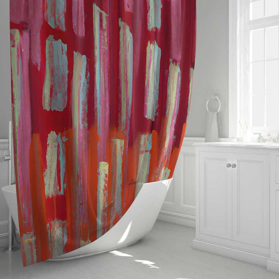 Red Vertical Strokes Abstract Pattern Shower Curtain