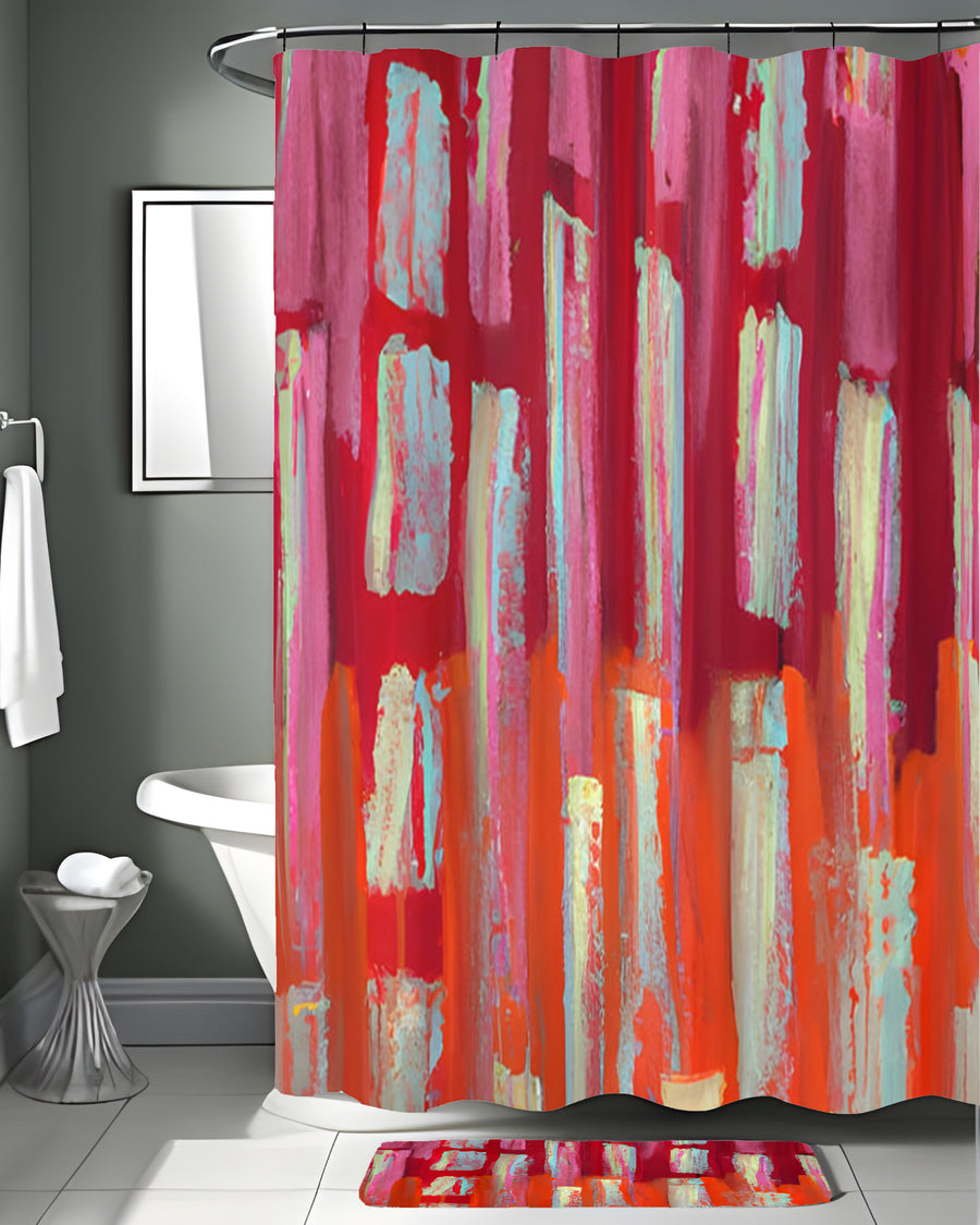 Red Vertical Strokes Abstract Pattern Shower Curtain